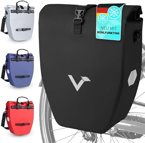 Valkental Große & wasserdichte Fahrradtasche für Gepäckträger – Robuste, abschließbare Tragetasche mit großen Reflektore