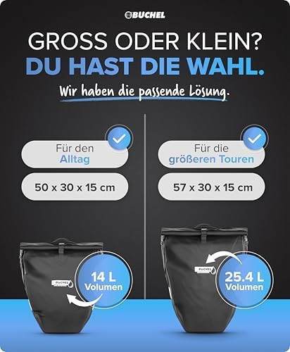 Büchel Fahrradtasche für Gepäckträger – 100% wasserdicht, mit Tragegriff & Schultergurt, ideal für Fahrradtouren