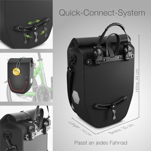 ELONEO Fahrradtasche für Gepäckträger 20L – 100% wasserdicht mit LED Licht für sicheres Radfahren mintgrün