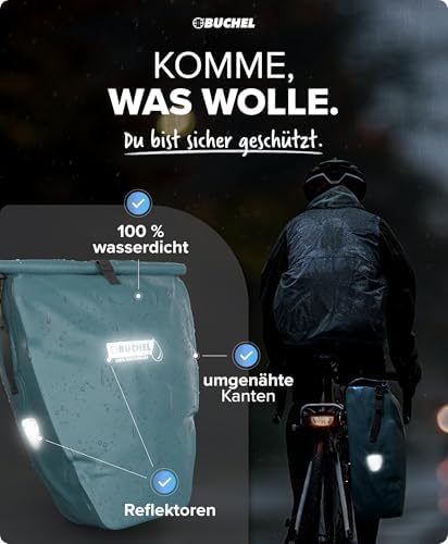 Büchel Fahrradtasche für Gepäckträger – 100% wasserdicht, mit Tragegriff & Schultergurt, ideal für Fahrradtouren