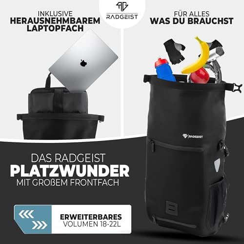 RADGEIST 3in1 Fahrradtasche für Gepäckträger – 100% wasserdicht, vielseitig als Rucksack & Umhängetasche für aufregende