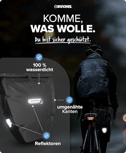 Büchel Fahrradtasche für Gepäckträger – 100% wasserdicht, mit Tragegriff & Schultergurt, ideal für Fahrradtouren