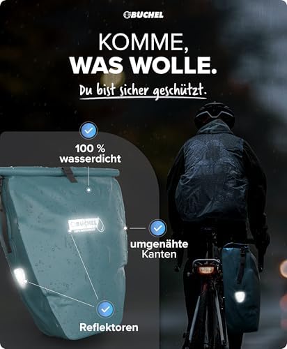 Büchel Fahrradtasche für Gepäckträger – 100% wasserdicht, mit Tragegriff & Schultergurt, ideal für Fahrradtouren