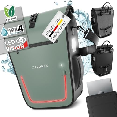 ELONEO Fahrradtasche für Gepäckträger 20L – 100% wasserdicht mit LED Licht für sicheres Radfahren mintgrün
