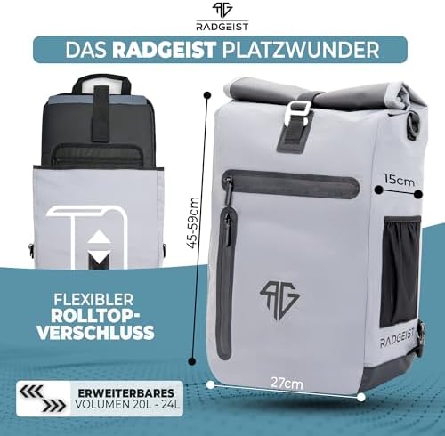RADGEIST 3in1 Fahrradtasche für Gepäckträger – 100% wasserdicht, vielseitig als Rucksack & Umhängetasche für aufregende