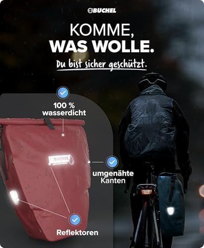Büchel Fahrradtasche für Gepäckträger – 100% wasserdicht, mit Tragegriff & Schultergurt, ideal für Fahrradtouren