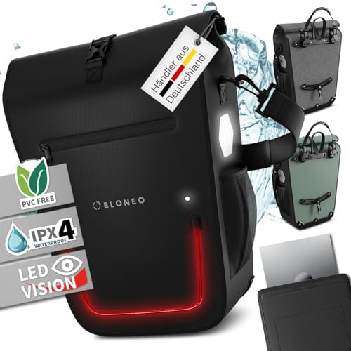 ELONEO Fahrradtasche für Gepäckträger 20L – 100% wasserdicht mit LED Licht für sicheres Radfahren mintgrün