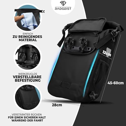 RADGEIST 3in1 Fahrradtasche für Gepäckträger – 100% wasserdicht, vielseitig als Rucksack & Umhängetasche für aufregende