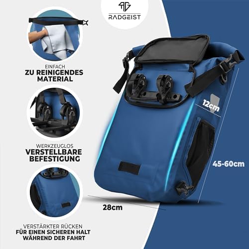 RADGEIST 3in1 Fahrradtasche für Gepäckträger – 100% wasserdicht, vielseitig als Rucksack & Umhängetasche für aufregende