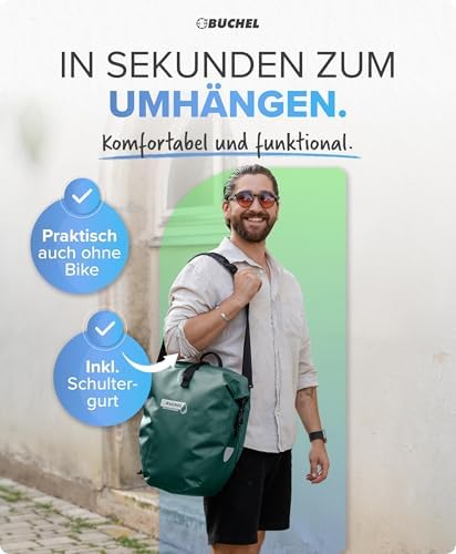 Büchel Fahrradtasche für Gepäckträger – 100% wasserdicht, mit Tragegriff & Schultergurt, ideal für Fahrradtouren