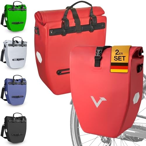 Valkental Große & wasserdichte Fahrradtasche für Gepäckträger – Robuste, abschließbare Tragetasche mit großen Reflektore