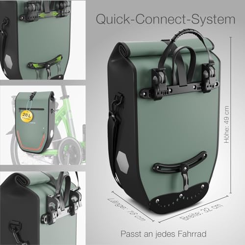 ELONEO Fahrradtasche für Gepäckträger 20L – 100% wasserdicht mit LED Licht für sicheres Radfahren mintgrün