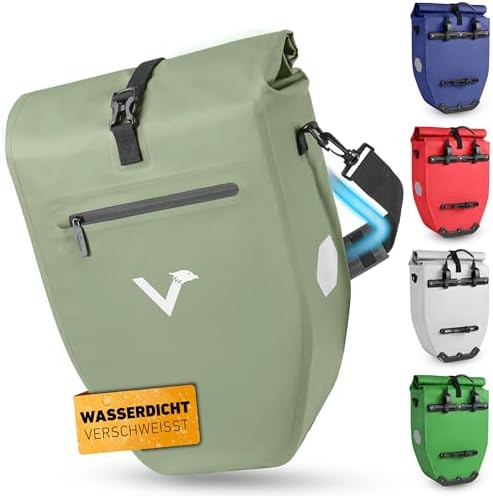 Valkental Große & wasserdichte Fahrradtasche für Gepäckträger – Robuste, abschließbare Tragetasche mit großen Reflektore