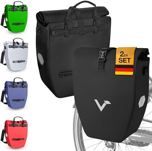 Valkental Große & wasserdichte Fahrradtasche für Gepäckträger – Robuste, abschließbare Tragetasche mit großen Reflektore