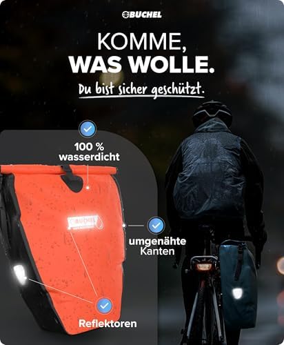 Büchel Fahrradtasche für Gepäckträger – 100% wasserdicht, mit Tragegriff & Schultergurt, ideal für Fahrradtouren