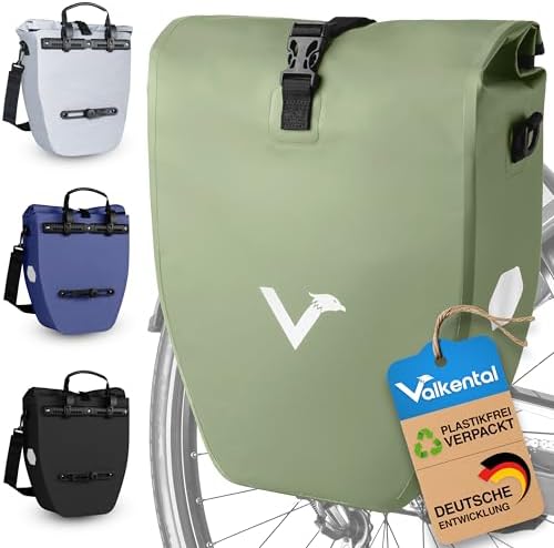 Valkental Große & wasserdichte Fahrradtasche für Gepäckträger – Robuste, abschließbare Tragetasche mit großen Reflektore