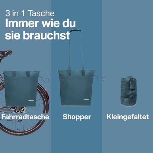 otinga® Shopper Fahrradtasche faltbar 14L - leichte, wasserabweisende Einkaufstasche für Fahrradgepäckträger, ideal für
