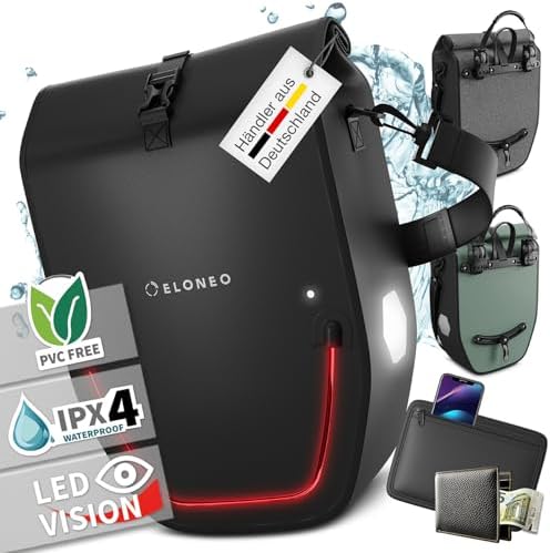ELONEO Fahrradtasche für Gepäckträger 20L – 100% wasserdicht mit LED Licht für sicheres Radfahren mintgrün