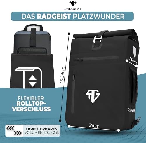 RADGEIST 3in1 Fahrradtasche für Gepäckträger – 100% wasserdicht, vielseitig als Rucksack & Umhängetasche für aufregende