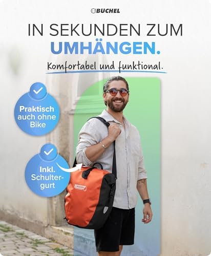 Büchel Fahrradtasche für Gepäckträger – 100% wasserdicht, mit Tragegriff & Schultergurt, ideal für Fahrradtouren
