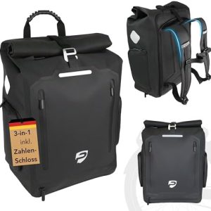Trekking 3in1 Fahrradtasche Rucksack – 27L wasserdicht mit Laptopfach für Fahrradtouren – abschließbar & mit Reflektoren