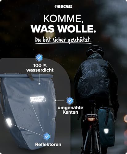 Büchel Fahrradtasche für Gepäckträger – 100% wasserdicht, mit Tragegriff & Schultergurt, ideal für Fahrradtouren