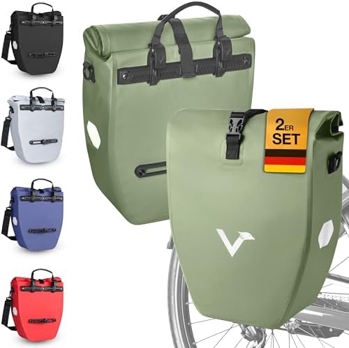 Valkental Große & wasserdichte Fahrradtasche für Gepäckträger – Robuste, abschließbare Tragetasche mit großen Reflektore