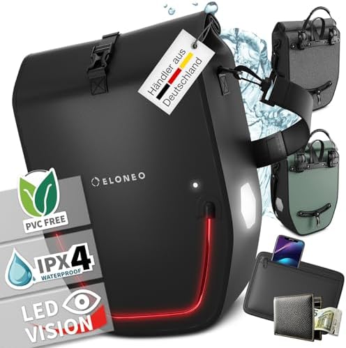 ELONEO Fahrradtasche für Gepäckträger 20L – 100% wasserdicht mit LED Licht für sicheres Radfahren mintgrün