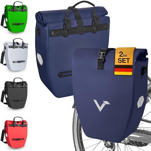 Valkental Große & wasserdichte Fahrradtasche für Gepäckträger – Robuste, abschließbare Tragetasche mit großen Reflektore