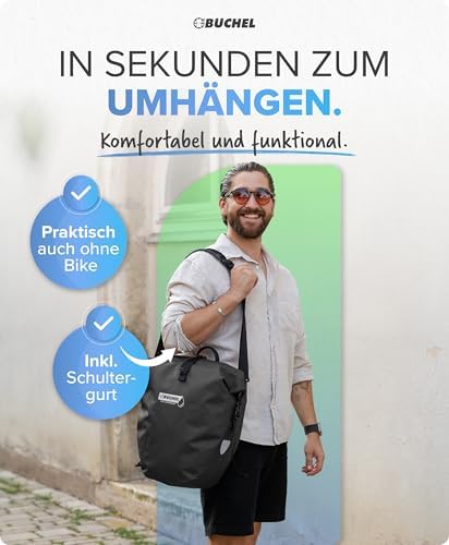 Büchel Fahrradtasche für Gepäckträger – 100% wasserdicht, mit Tragegriff & Schultergurt, ideal für Fahrradtouren