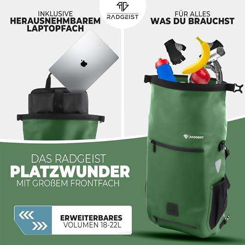 RADGEIST 3in1 Fahrradtasche für Gepäckträger – 100% wasserdicht, vielseitig als Rucksack & Umhängetasche für aufregende