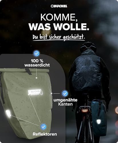 Büchel Fahrradtasche für Gepäckträger – 100% wasserdicht, mit Tragegriff & Schultergurt, ideal für Fahrradtouren