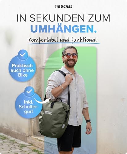 Büchel Fahrradtasche für Gepäckträger – 100% wasserdicht, mit Tragegriff & Schultergurt, ideal für Fahrradtouren