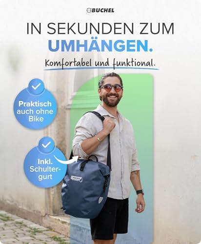 Büchel Fahrradtasche für Gepäckträger – 100% wasserdicht, mit Tragegriff & Schultergurt, ideal für Fahrradtouren