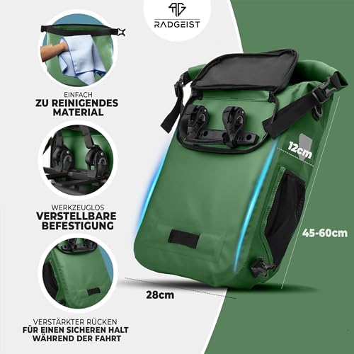 RADGEIST 3in1 Fahrradtasche für Gepäckträger – 100% wasserdicht, vielseitig als Rucksack & Umhängetasche für aufregende