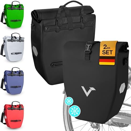 Valkental Große & wasserdichte Fahrradtasche für Gepäckträger – Robuste, abschließbare Tragetasche mit großen Reflektore