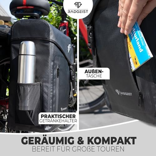 RADGEIST Fahrradtasche 50L für Gepäckträger – 100% wasserdicht & leicht zu befestigen für unbeschwerte Radtouren (Grau)
