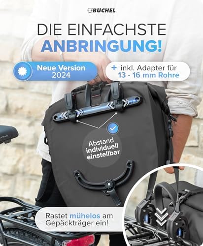 Büchel Fahrradtasche für Gepäckträger – 100% wasserdicht, mit Tragegriff & Schultergurt, ideal für Fahrradtouren