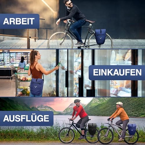 Valkental Große & wasserdichte Fahrradtasche für Gepäckträger – Robuste, abschließbare Tragetasche mit großen Reflektore