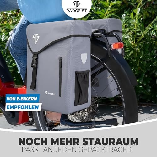 RADGEIST Fahrradtasche 50L für Gepäckträger – 100% wasserdicht & leicht zu befestigen für unbeschwerte Radtouren (Grau)