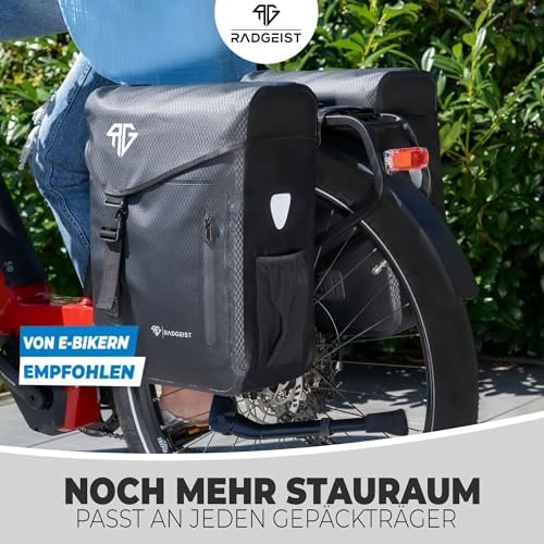 RADGEIST Fahrradtasche 50L für Gepäckträger – 100% wasserdicht & leicht zu befestigen für unbeschwerte Radtouren (Grau)