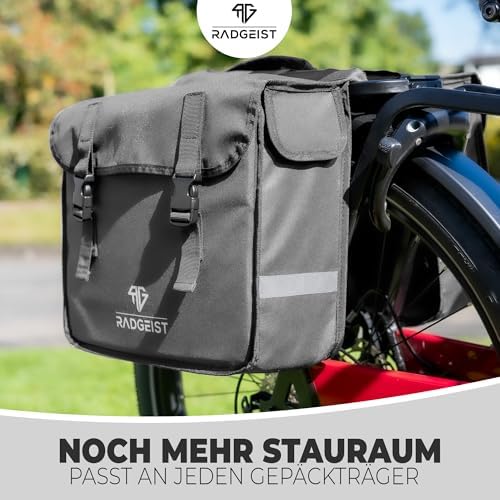 RADGEIST Gepäckträgertasche 30L I Doppeltasche für Fahrradtouren I Einfache Befestigung, schwarz