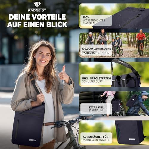 RADGEIST 3in1 Fahrradtasche für Gepäckträger - Wasserdichter Rucksack mit Laptopfach für Unterwegs - 25L - Blau