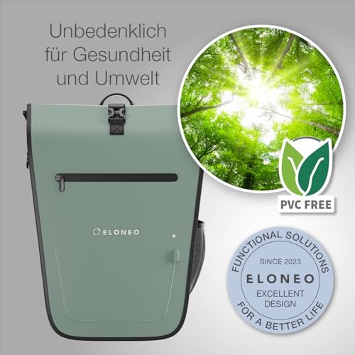 ELONEO Fahrradtasche für Gepäckträger 20L – 100% wasserdicht mit LED Licht für sicheres Radfahren mintgrün