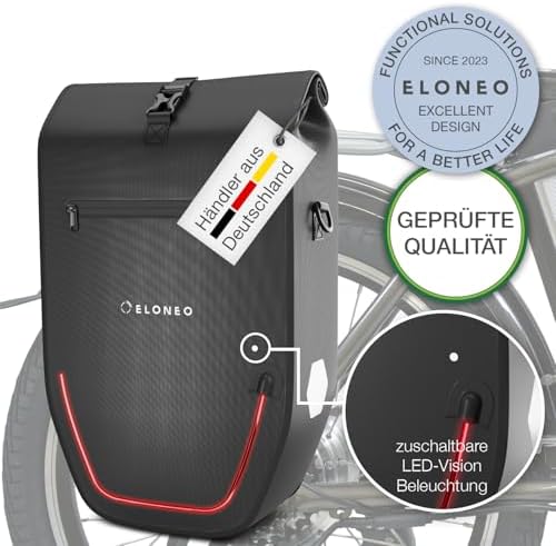 ELONEO Fahrradtasche für Gepäckträger 20L – 100% wasserdicht mit LED Licht für sicheres Radfahren mintgrün