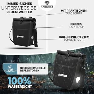 RADGEIST Gepäckträgertasche Set - 2x wasserdichte Fahrradtaschen mit Reflektoren für sicheres Radfahren