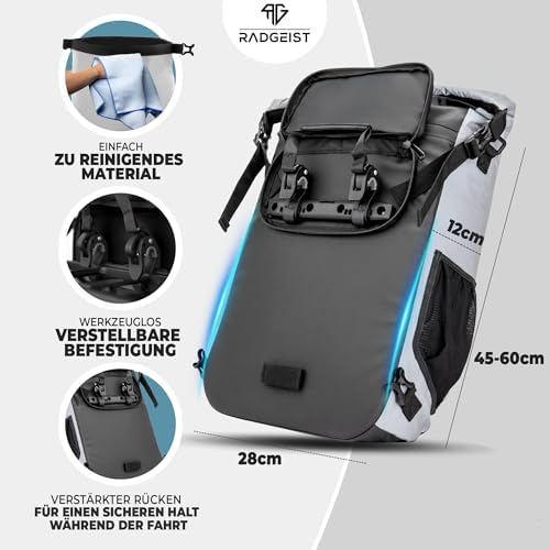 RADGEIST 3in1 Fahrradtasche für Gepäckträger – 100% wasserdicht, vielseitig als Rucksack & Umhängetasche für aufregende