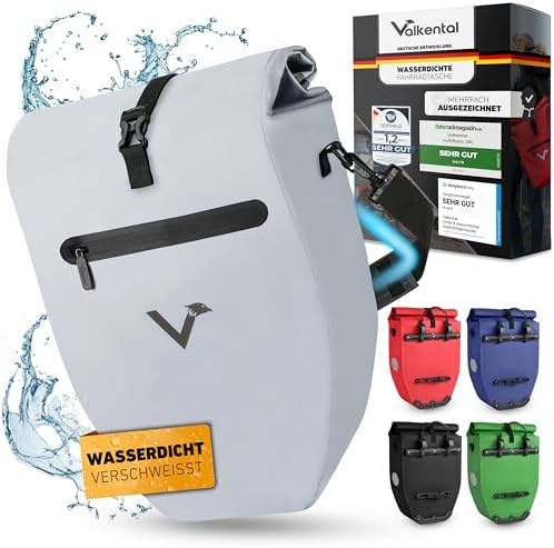 Valkental Große & wasserdichte Fahrradtasche für Gepäckträger – Robuste, abschließbare Tragetasche mit großen Reflektore
