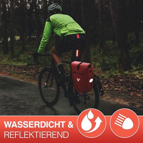 Valkental Große & wasserdichte Fahrradtasche für Gepäckträger – Robuste, abschließbare Tragetasche mit großen Reflektore