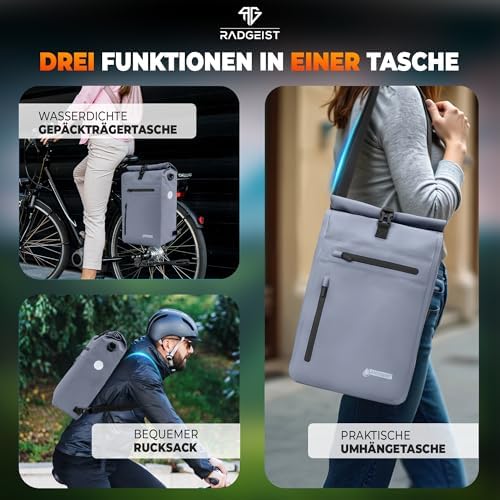 RADGEIST 3in1 Fahrradtasche für Gepäckträger - Wasserdichter Rucksack mit Laptopfach für Unterwegs - 25L - Blau